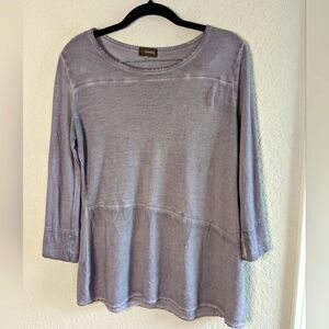 Crosby. Knit Top with Woven Asymmetrical Bottom Washed Gray 3/4 Sleeves Size M